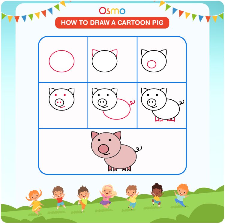 How to Draw a Cartoon Pig | A Step-by-Step Tutorial for Kids
