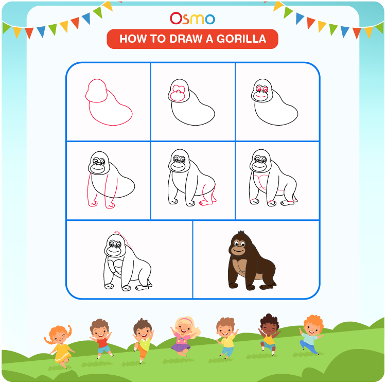 printable how to draw a gorilla