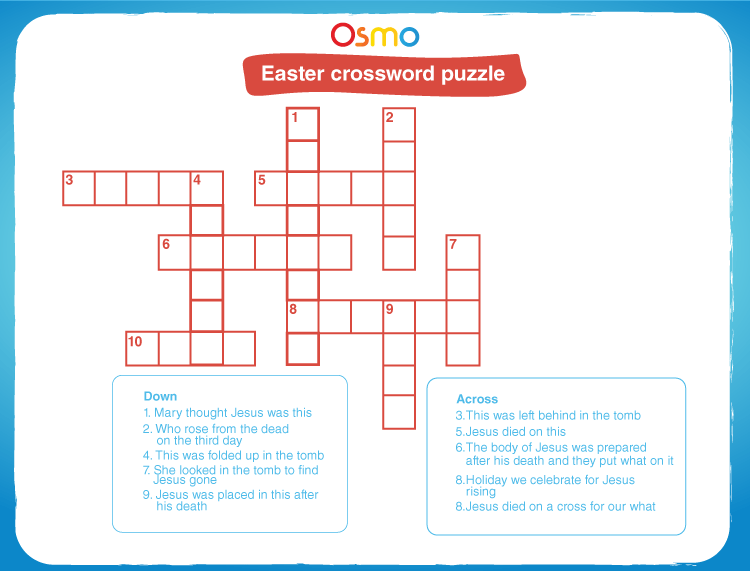 Solve the puzzles using hints: Easter crossword puzzles for kids 
