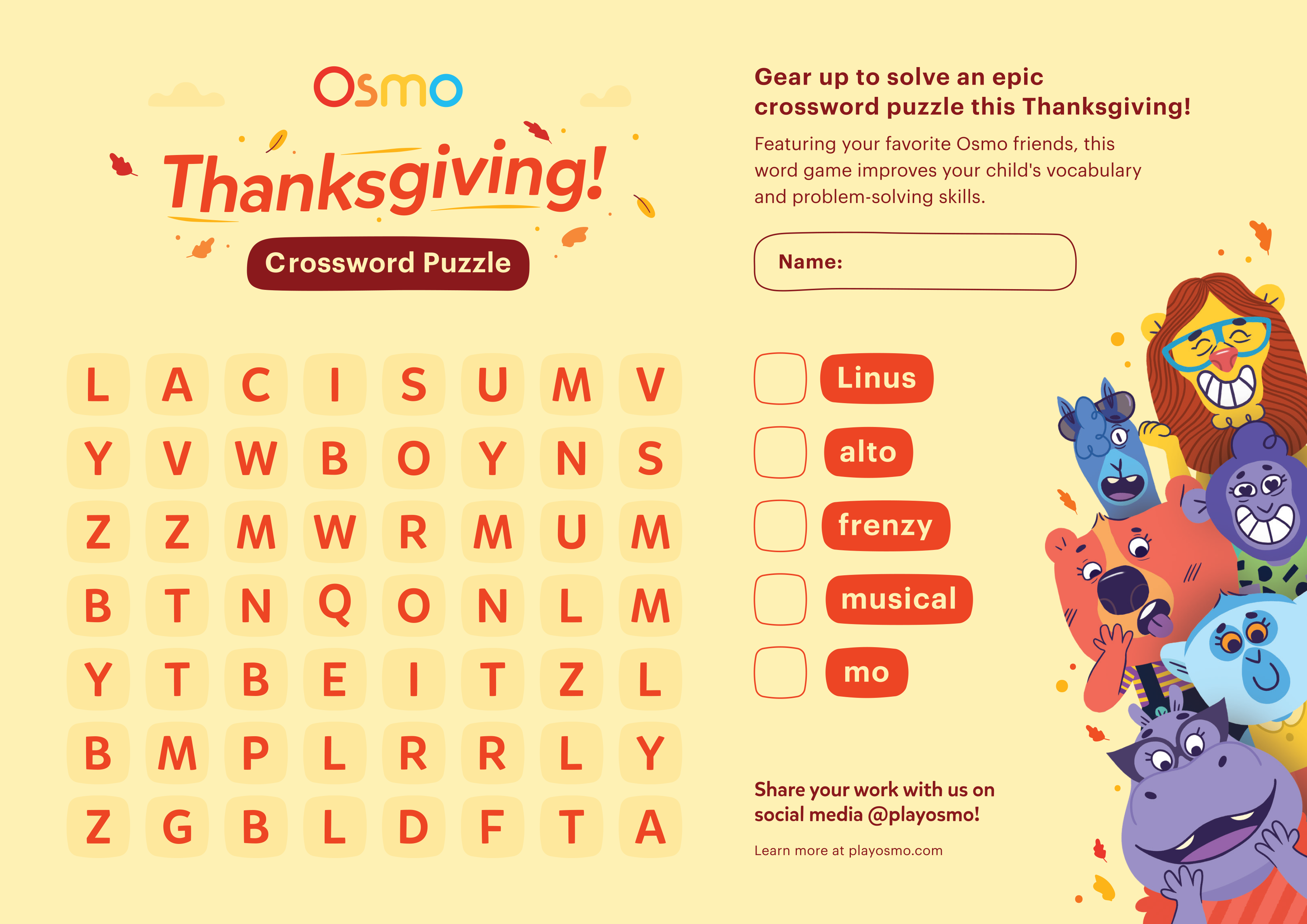 Thanksgiving Crossword Puzzle for Kids