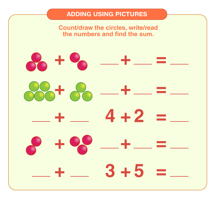 Add the number of balls on the worksheet: Free Printable Addition Worksheets For Grade 1