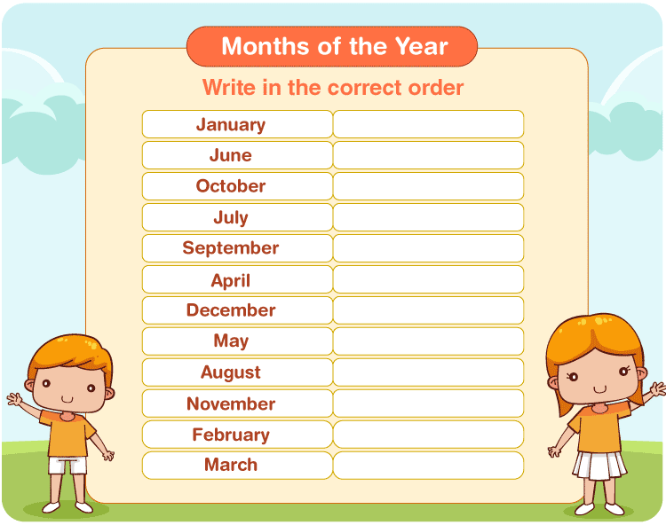 Write the months of the year printables in a  order: Free printables months of the year