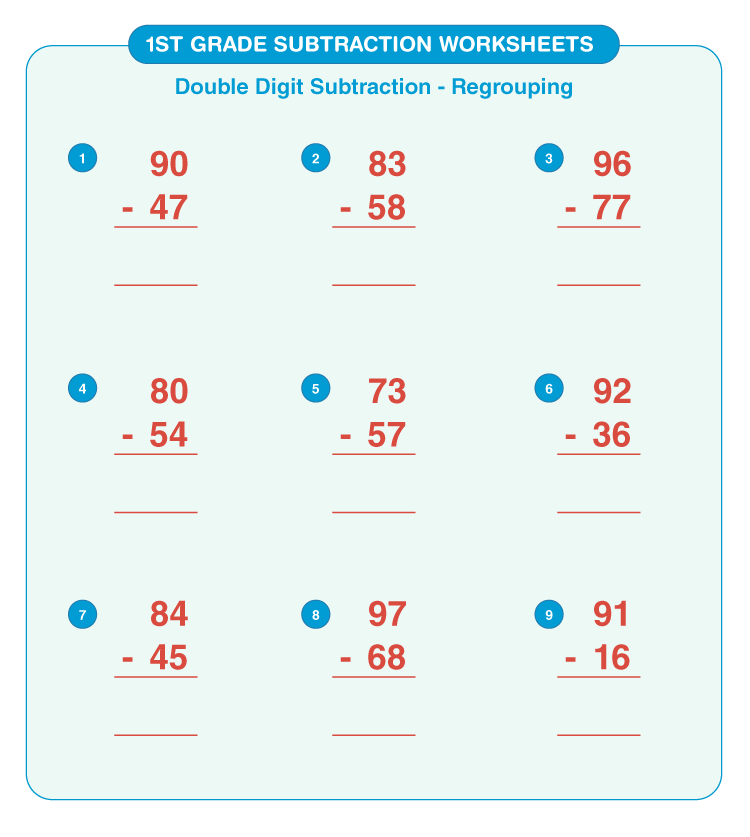 Subtract the double digit numbers: Printable subtraction math worksheets for kids