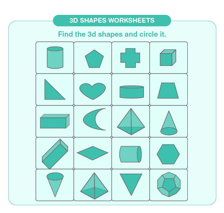 Identify and circle the 3d shapes: Free printable 3d shapes for kids
