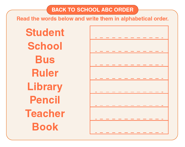 Arrange the words in a alphabetical order:  Alphabetical order printable worksheets