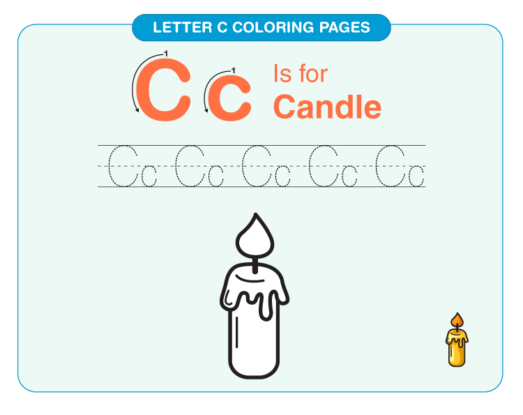 Color the candle: Printable letter C coloring pages
