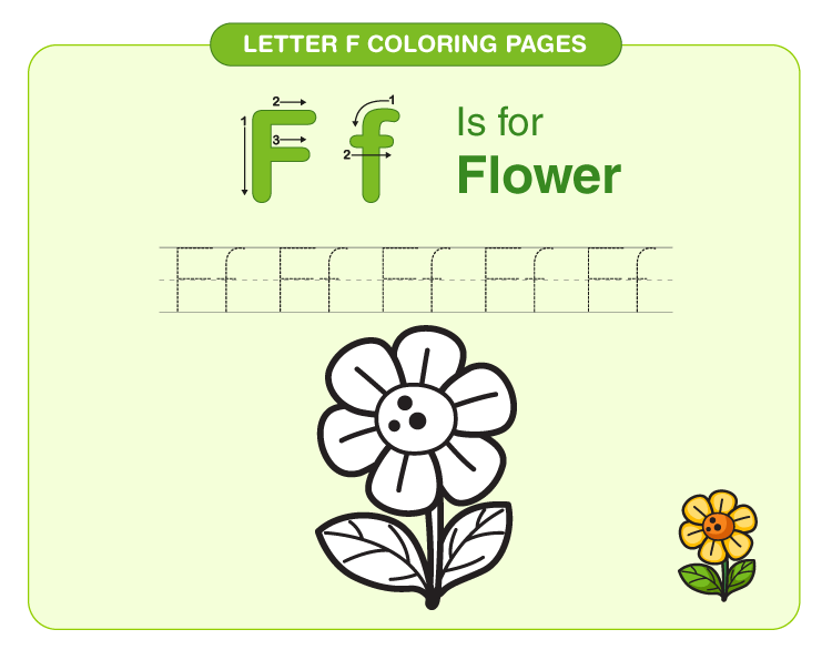 Color the flower: Letter F coloring pages for kids 