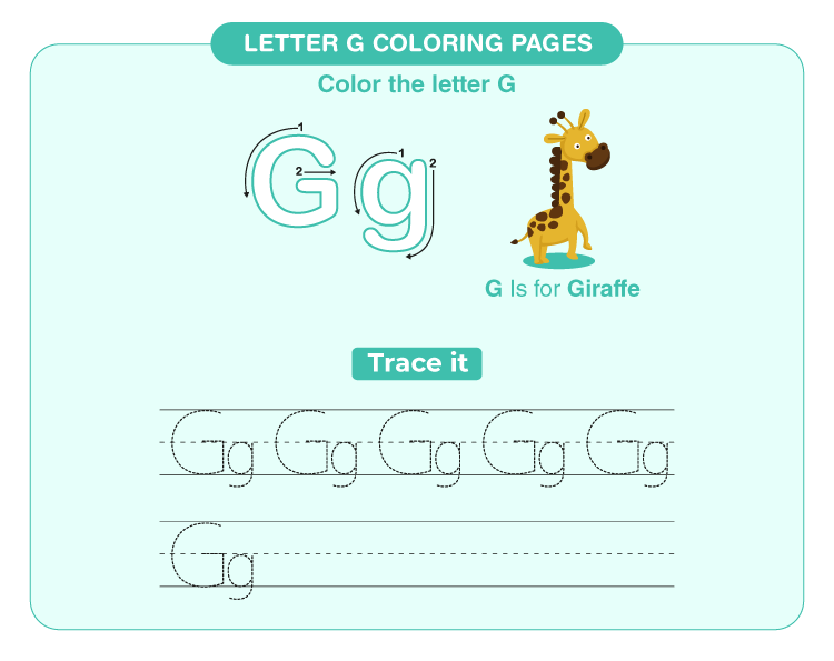 Color the giraffe: Printable letter G coloring pages for kids