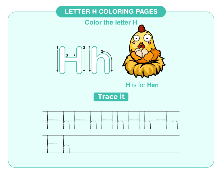 Color the hen: Free letter H coloring pages
