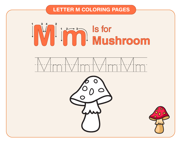 Color the mushroom: Coloring pages for letter M 