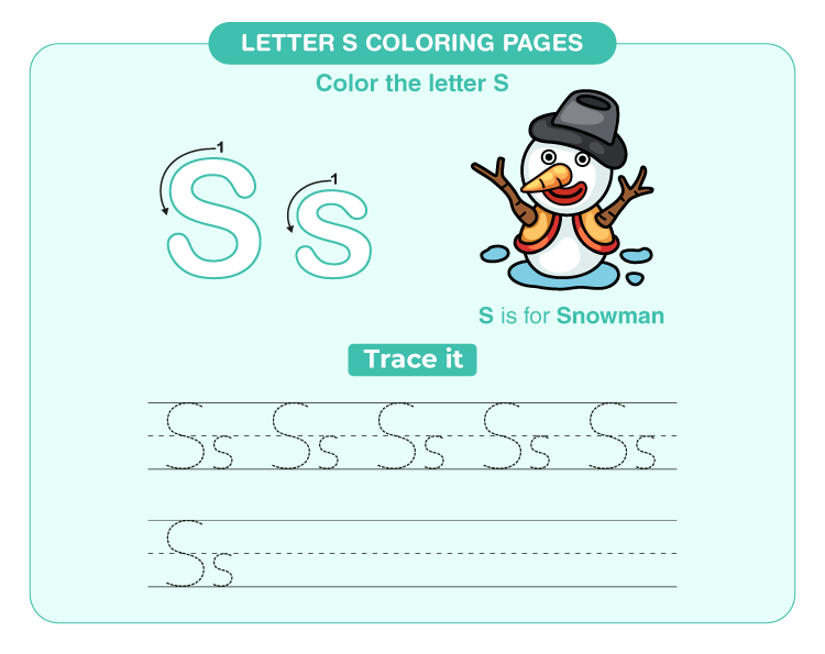 Color the snowman: Coloring pages for letter S