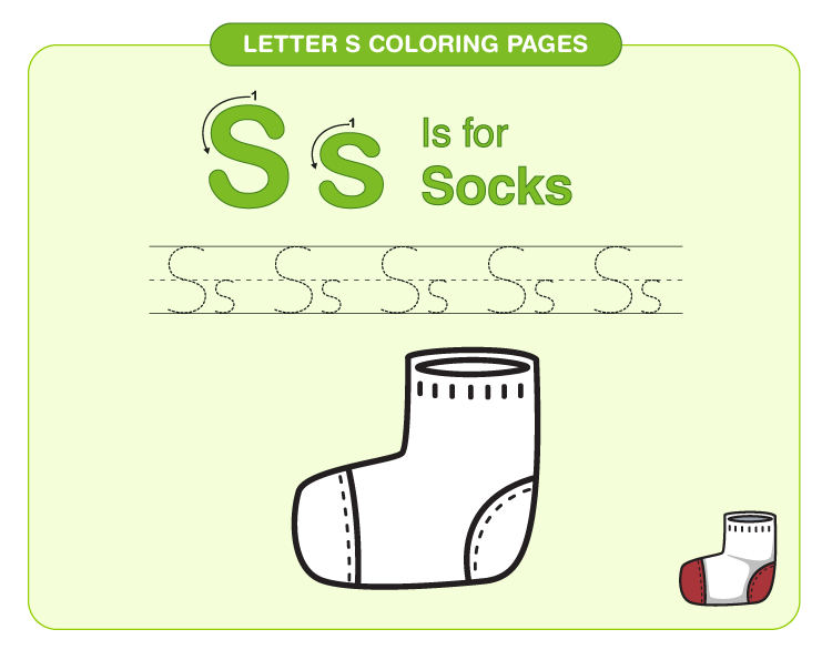 Color the socks: Letter S coloring pages for kids