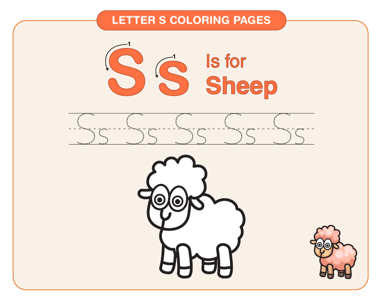 Color the sheep: Letter S coloring printables for kids