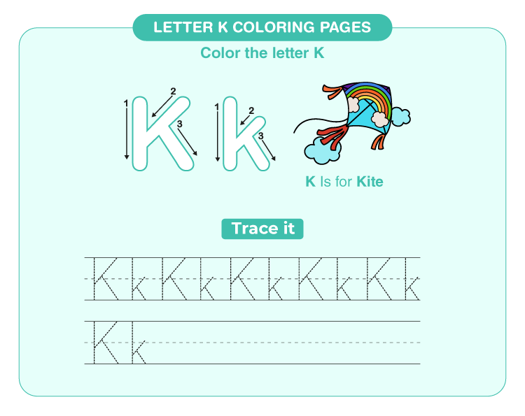 Color the kite: Free printable letter K coloring pages for kids