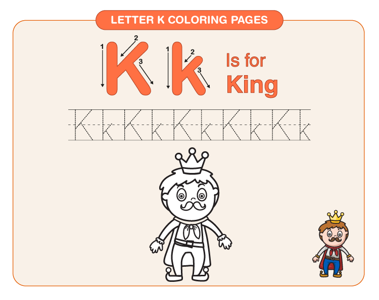 Color the King: Letter K coloring pages for kids