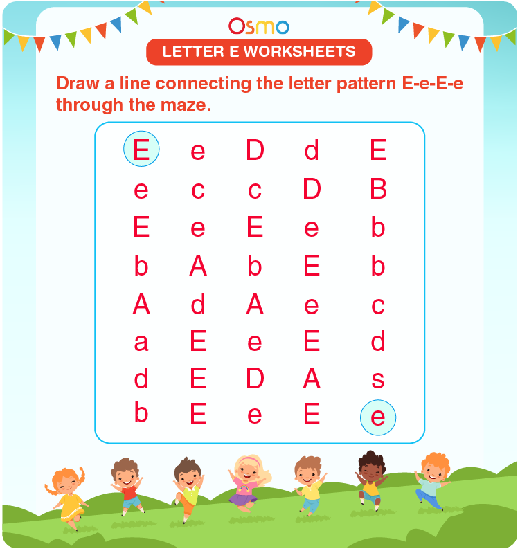 letter e maze worksheet