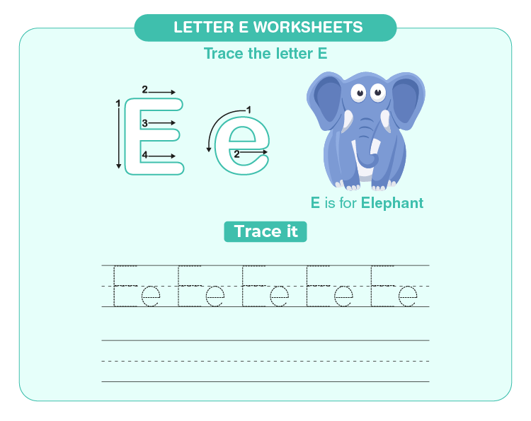 Practice letter E on the worksheet: Letter E worksheets for kids