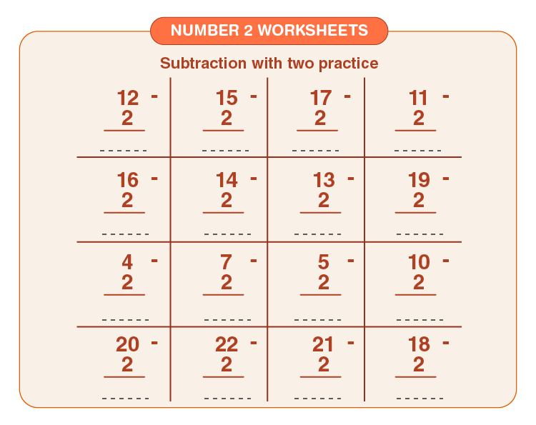 Number 2 Subtraction Worksheet