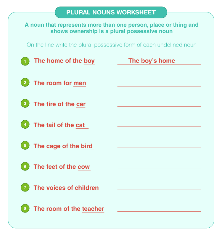 Write the sentence on plural nouns: Free printable plural nouns worksheet for kids