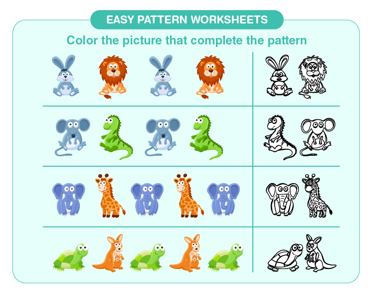 Color the items: Free printable preschool pattern worksheets