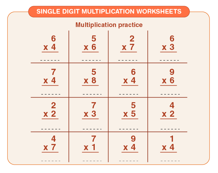 Solve single digit problems: One digit multiplication worksheets for kids