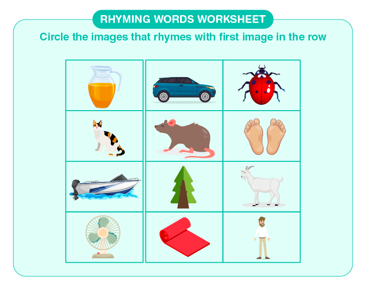 Circle the correct rhyming words in the row: Free rhyming words worksheet for kids