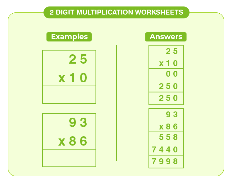 Solve and compare the answer on the worksheet: 2 Digit multiplication worksheets