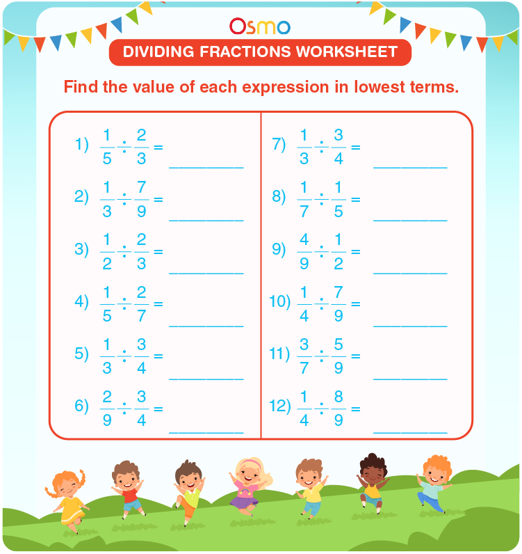 dividing proper fraction worksheet