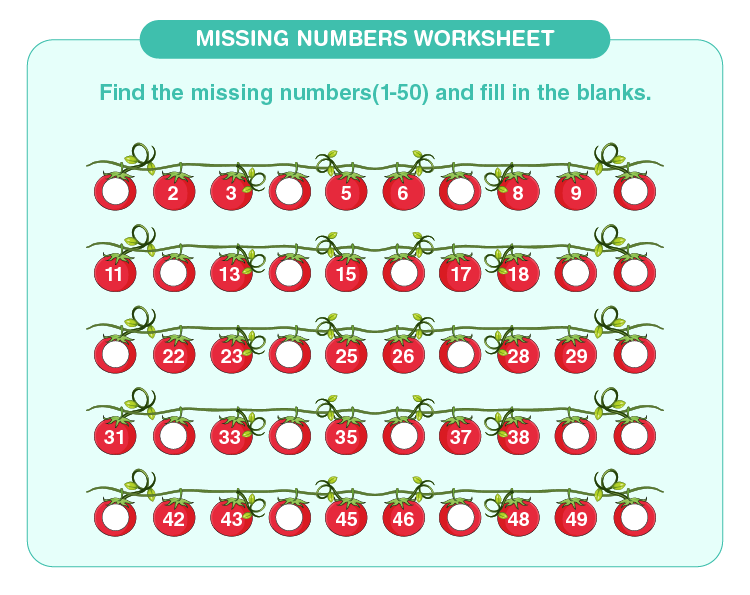 Find the missing numbers: Missing Number Worksheet