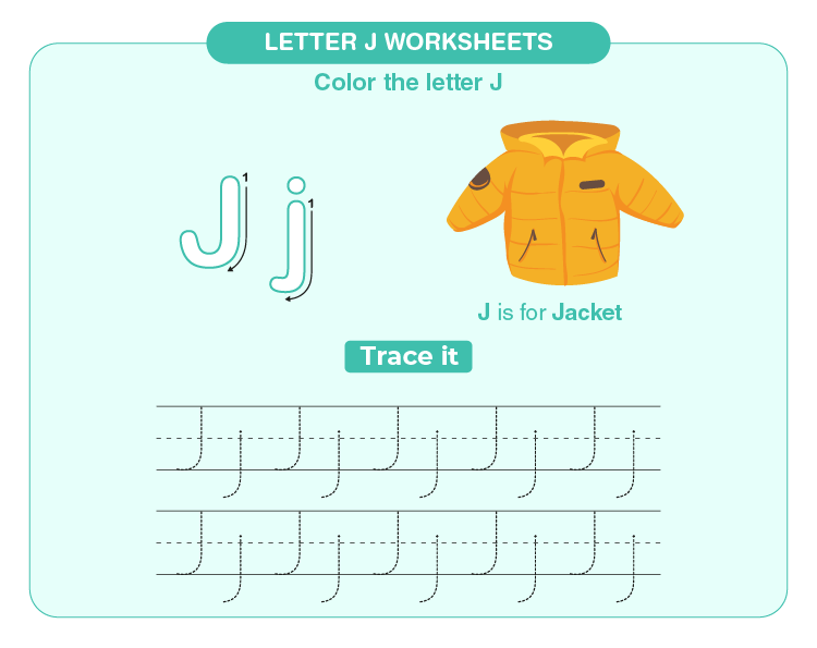 Practice letter J on the worksheet: Letter J worksheets for kids 
