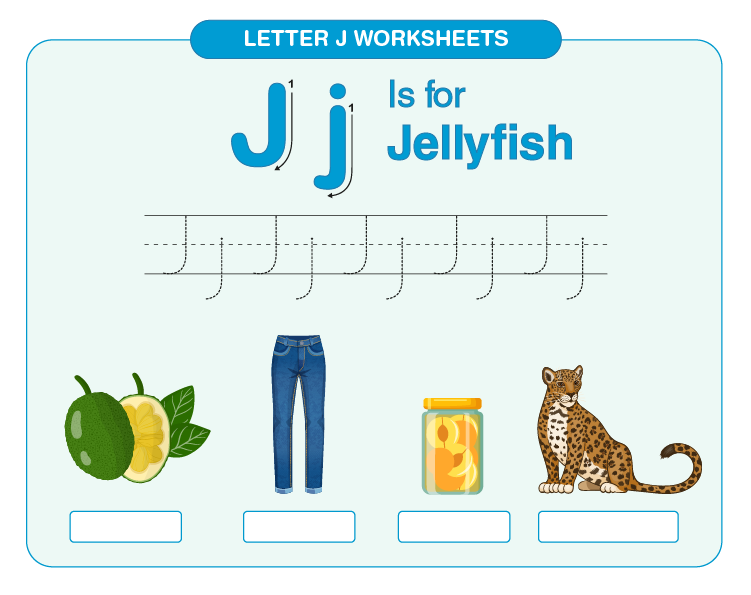 Label the letter J words on the worksheet: Free letter J worksheets for kids 