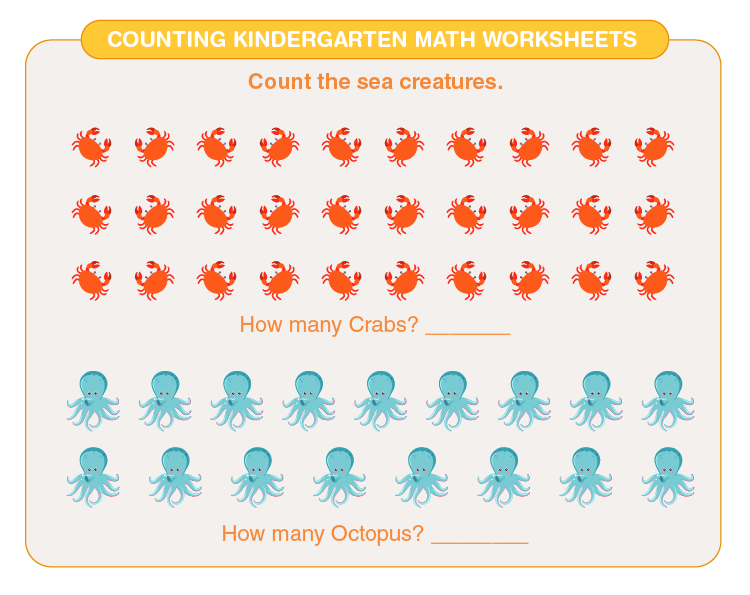 Count the number of sea creatures: Kindergarten math counting worksheets