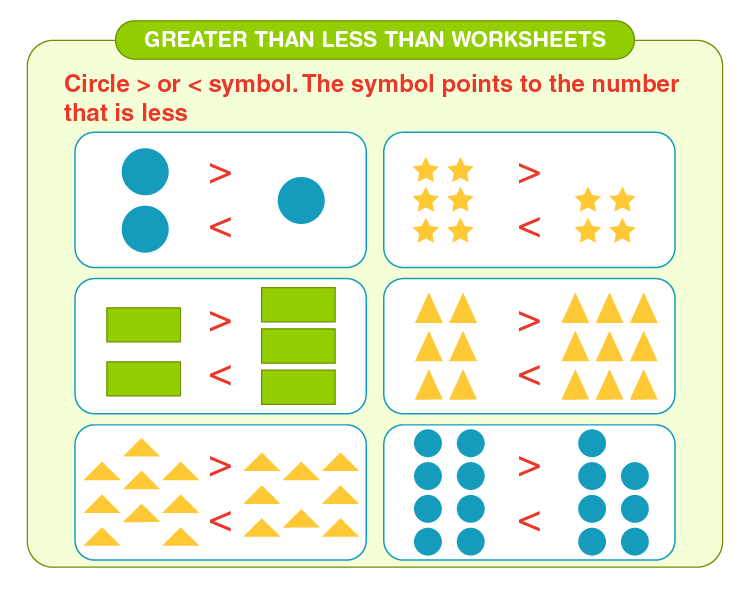 Circle greater or less than symbol: Printable  greater than less than worksheets