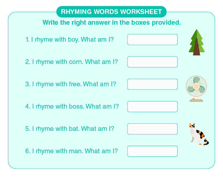 Fill the right answer in the space provided: Free printables rhyming words worksheet