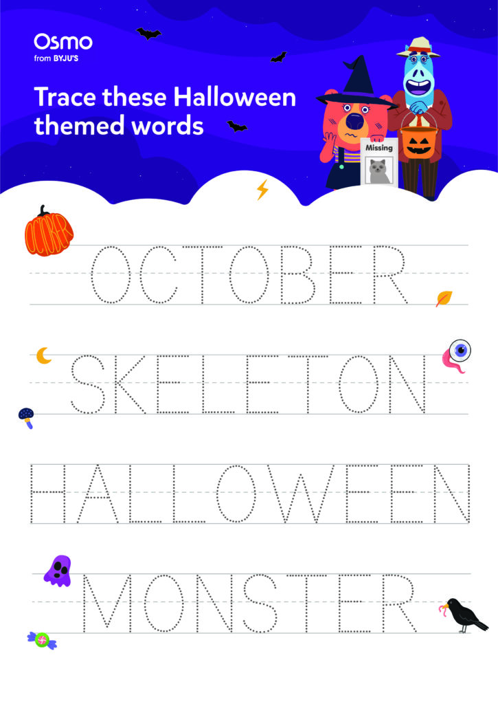 Halloween words tracing worksheet