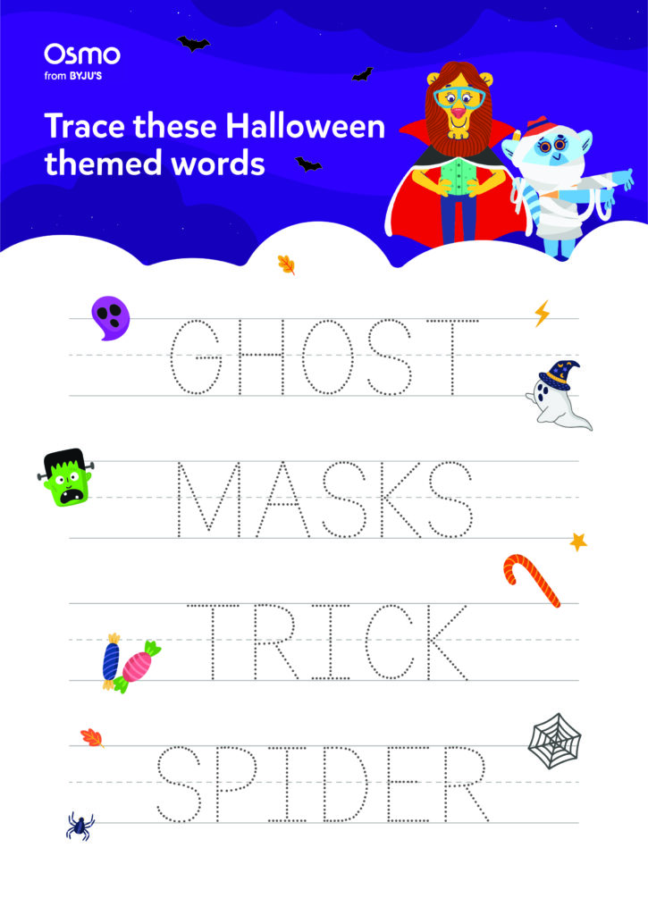 Halloween Themed Word Tracing Worksheet