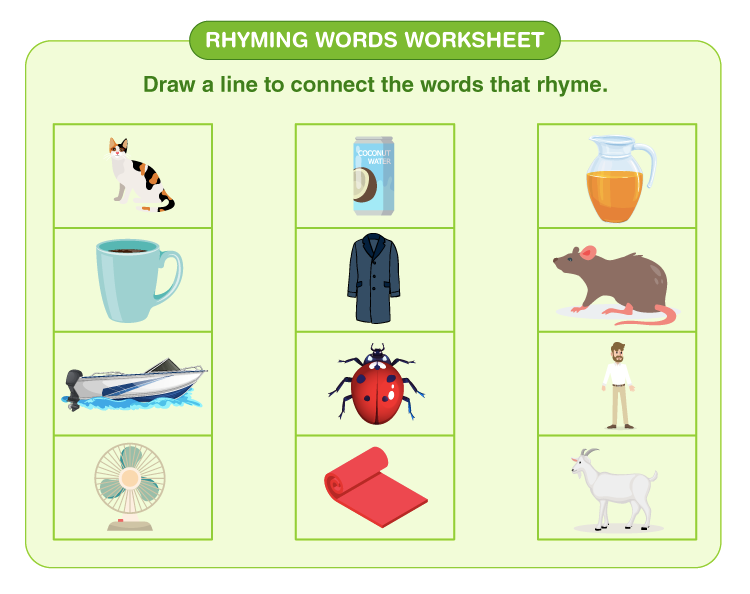 Draw a line to connect the rhyming words in the worksheet