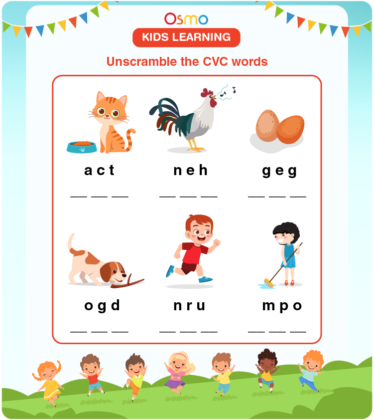 CVC words worksheet for kids learning